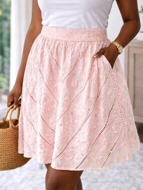 Loft Eyelet A-Line Skirt - Pale Pink